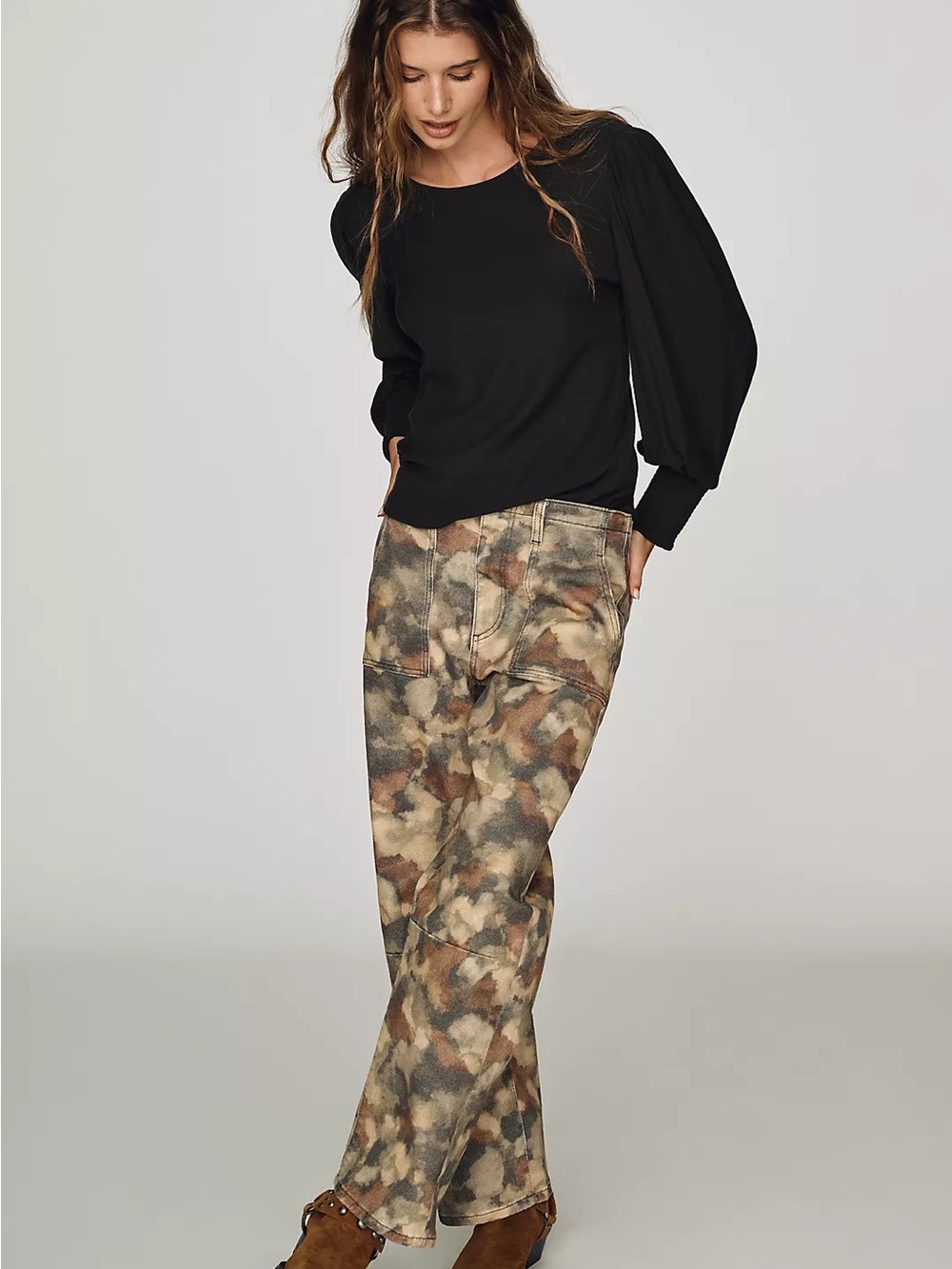 Nation LTD Loren Puff Sleeve Tee Black Pima Cotton Medium $101